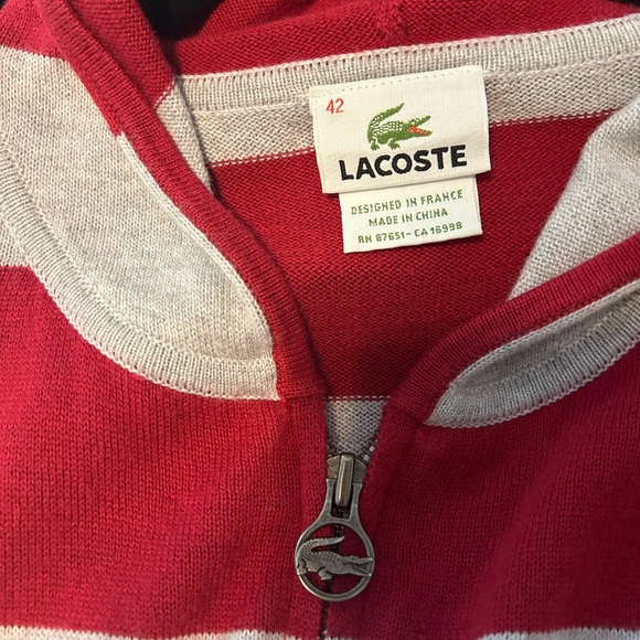 Lacoste red and grey striped zip hoodie, size 42 - Picture 6 of 7